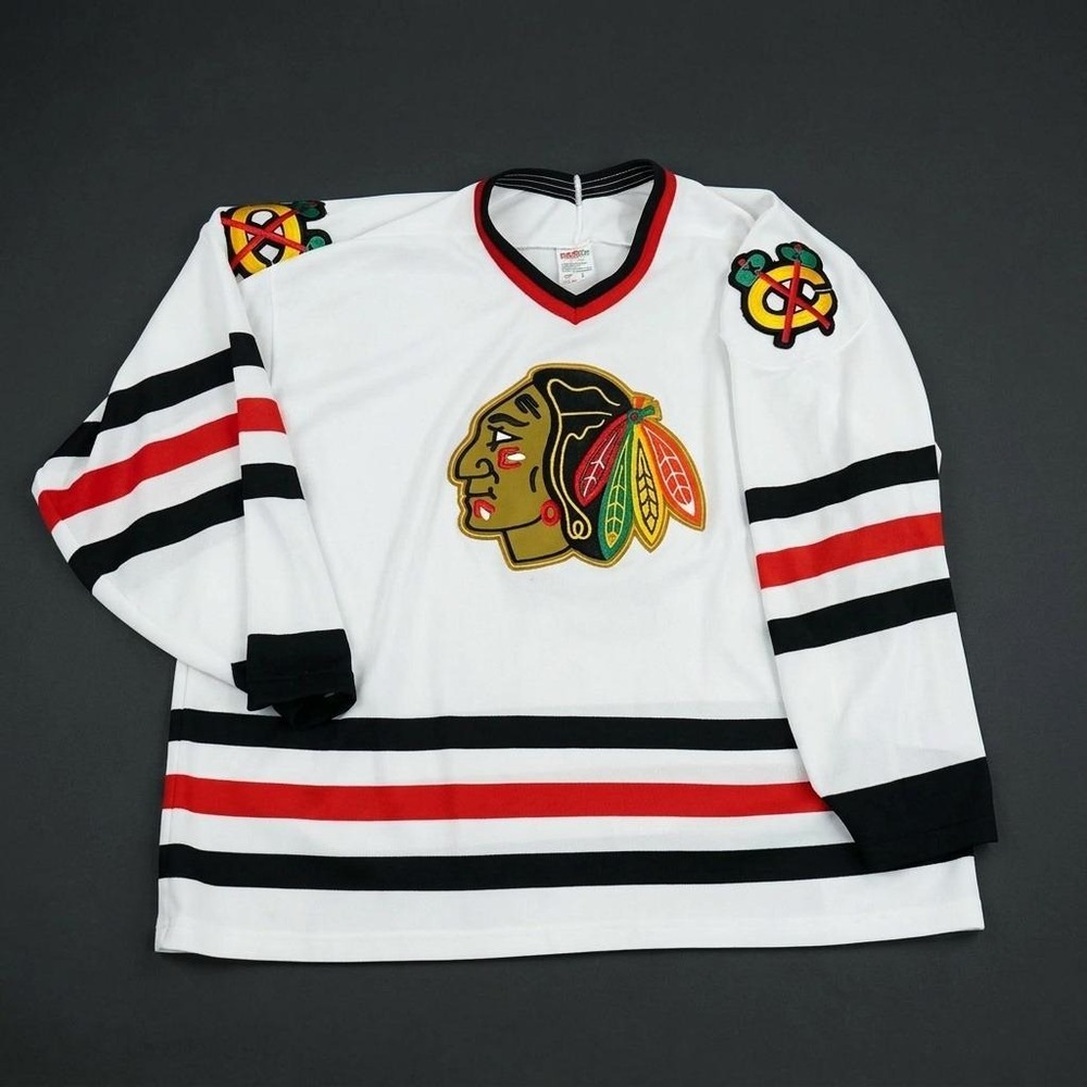 Vintage 90s Chicago Blackhawks CCM Maska Hockey Jersey White Mens XL Made in USA